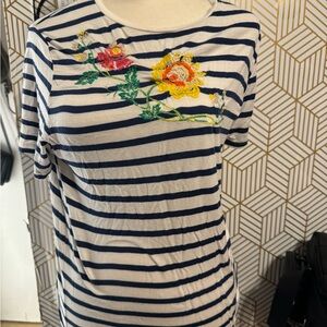 Striped Floral Embroidered Women's Top